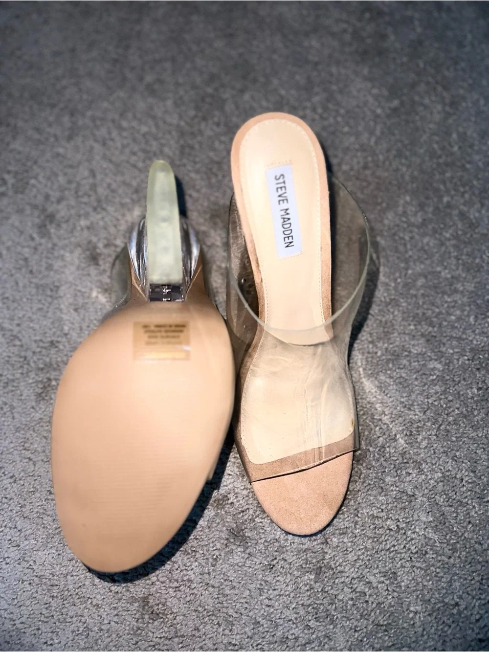 Steve Madden Evolve Clear PVC Wedge Sandals with Nude Footbed